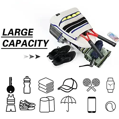 MATEIN Tennis Bag, Large Tennis Backpack for Men & Women with Shoe Compartment Hold 2 Rackets, Pickleball Paddles, Badminton Racquet, Ball Accessories - 5