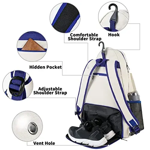 MATEIN Tennis Bag, Large Tennis Backpack for Men & Women with Shoe Compartment Hold 2 Rackets, Pickleball Paddles, Badminton Racquet, Ball Accessories - 4