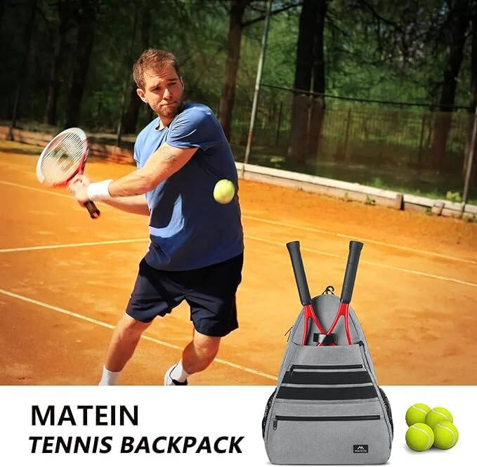 MATEIN Tennis Bag Tennis Racket Bags, Large Tennis Backpack for Men & Women with Shoe Compartment Hold 2 Rackets, Waterproof Tennis Gifts Bag - 5