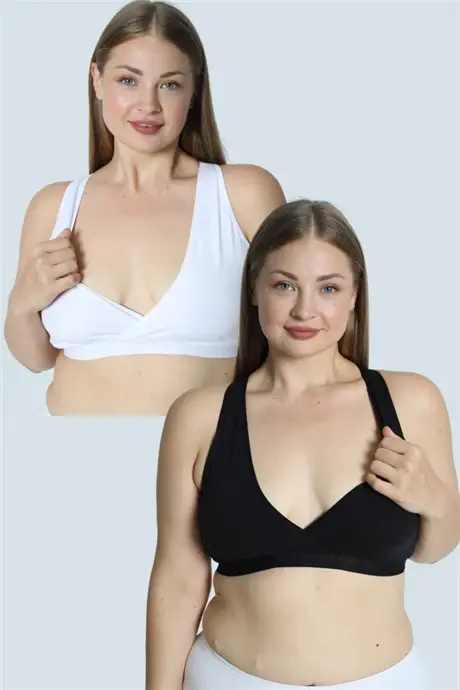 Maternity and Nursing Sports Bra 2 Pack White-Black Crop Top - BÜYÜKBEDENIZ