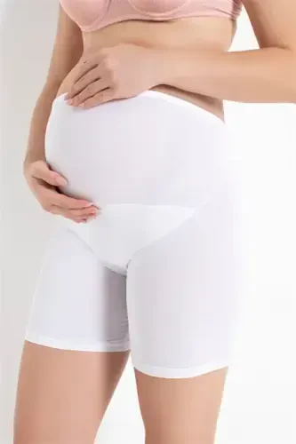 Maternity Boxer Shorts White Cotton Lycra - 1