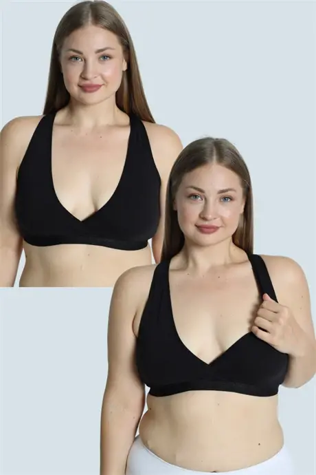 Maternity Nursing Bra 2 Pack Sporty Black Crop Top - BÜYÜKBEDENIZ