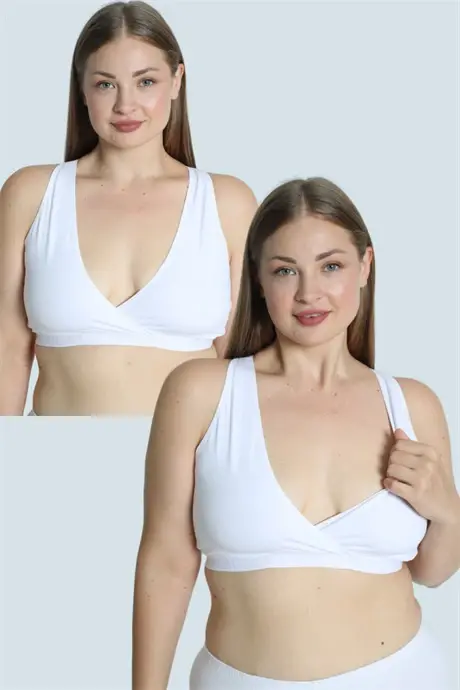 Maternity Nursing Bra Sports 2-Pack White Cropped Tank - BÜYÜKBEDENIZ