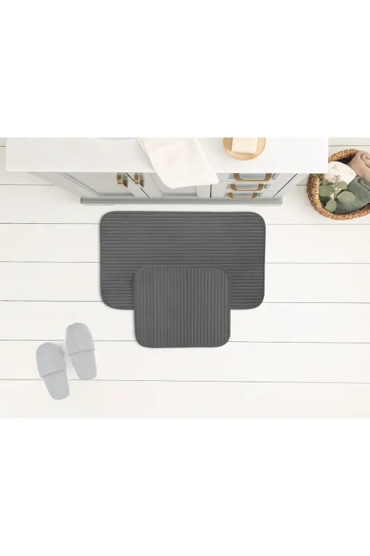 Mathılda 2'li Banyo Paspası - Antrasit - 50x80 Cm-Gri - 1
