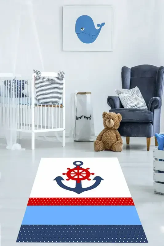 Матросский Узор Маяк Якорь Цифровая Печать Моющийся Нескользящий Детский Ковер-Смешанный Цвет - Modazone