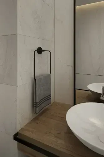 Matte Black Eco Square Towel Holder. No Drilling Required. Adhesive or Mounting Installation. - 1