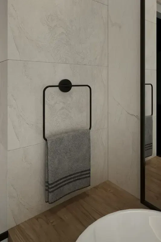 Matte Black Eco Square Towel Holder. No Drilling Required. Adhesive or Mounting Installation. - 3