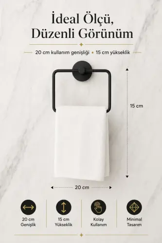Matte Black Eco Square Towel Holder. No Drilling Required. Adhesive or Mounting Installation. - 6