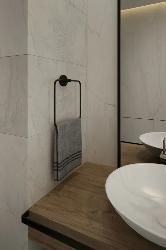 Matte Black Eco Square Towel Holder. No Drilling Required. Adhesive or Mounting Installation. - 9