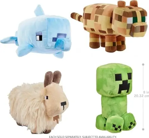 Mattel Minecraft Basic Plush Toy, Echki Yumshoq Qo'g'irchoq, Video o'yinning Muxlislar Sevimli Qahramonidan Ilhomlangan 8 dyuymli Kolleksiya - 3