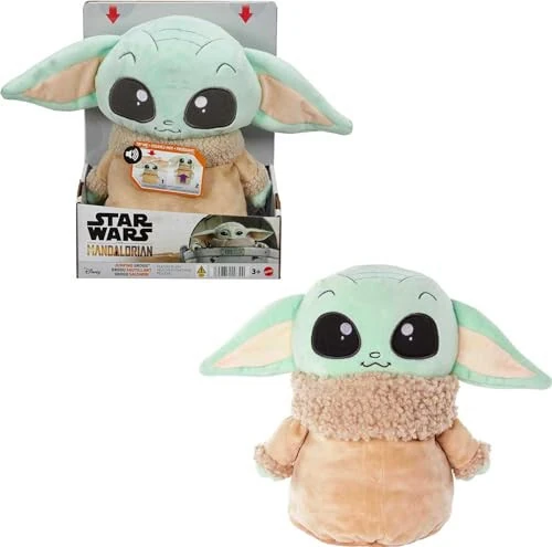 Mattel Star Wars Jumping Grogu Plush Toy with Jump Action & Sounds, Soft Doll Inspired by Star Wars Mandalorian Book of Boba Fett - Mattel
