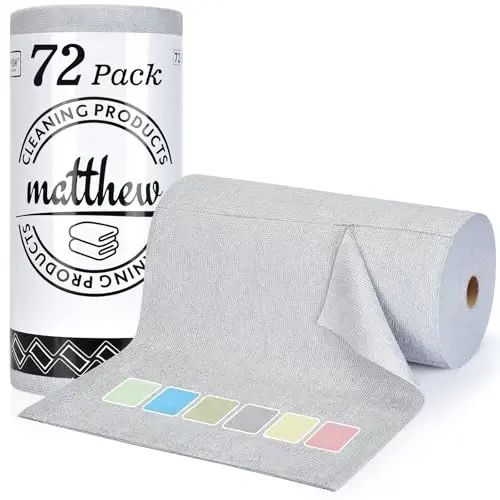 Matthew Mikrofiber Temizlik Bezi Rulosu 72'li (30x30cm) Tekrar Kullanılabilir Kağıt Havlular&Yıkanabilir Koparılabilir Havlular, Ultra Su Emici Tüy&İz Bırakmayan Cam, Bulaşık, Banyo, Araba Bezleri-Gri 
