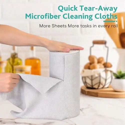 Matthew Mikrofiber Temizlik Bezi Rulosu 72'li (30x30cm) Tekrar Kullanılabilir Kağıt Havlular&Yıkanabilir Koparılabilir Havlular, Ultra Su Emici Tüy&İz Bırakmayan Cam, Bulaşık, Banyo, Araba Bezleri-Gri - MATTHEW CORP USA (1)