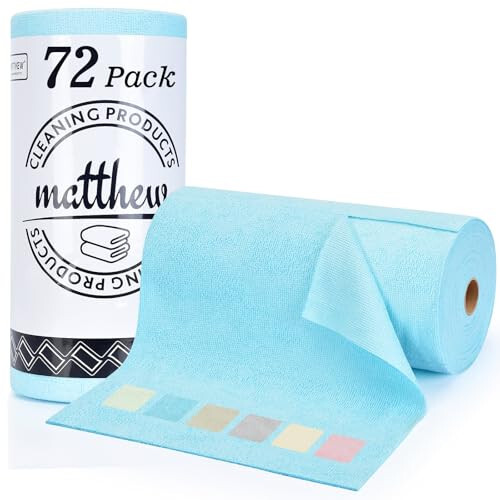 Matthew Mikrofiber Temizlik Bezi Rulosu 72'li Paket (30x30 cm) Tekrar Kullanılabilir Kağıt Havlular & Yıkanabilir Koparılabilir Havlular, Ultra Su Emici, Tüy & Leke Bırakmayan Temizlik Bezleri, Cam, Bulaşık, Banyo, Arabalar için - Mavi - MATTHEW CORP USA