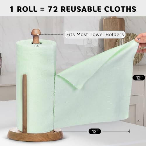 Matthew Mikrofiber Temizlik Bezi Rulosu 72'li Paket (30x30 cm) Yeniden Kullanılabilir Kağıt Havlular ve Yıkanabilir Koparılabilir Havlular, Ultra Su Emici Tüy ve İz Bırakmayan Cam, Bulaşık, Banyo, Araba Temizlik Bezleri - Yeşil - 3