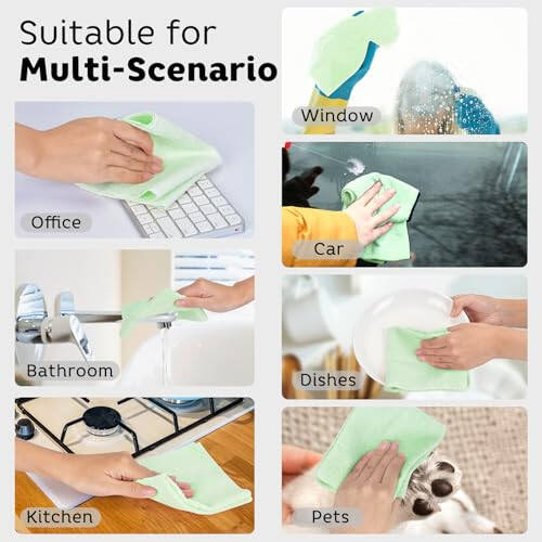 Matthew Mikrofiber Temizlik Bezi Rulosu 72'li Paket (30x30 cm) Yeniden Kullanılabilir Kağıt Havlular ve Yıkanabilir Koparılabilir Havlular, Ultra Su Emici Tüy ve İz Bırakmayan Cam, Bulaşık, Banyo, Araba Temizlik Bezleri - Yeşil - 5