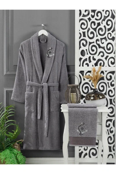 Mauve Anthracite Terry Bathrobe Set 4-piece - CASNACK (1)