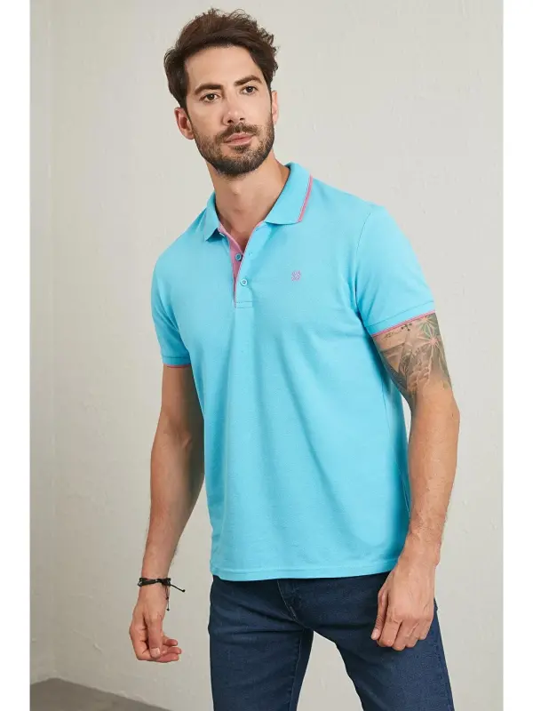Mavi %100 Pamuk Düğmeli Regular Fit Polo Tişört 5902118-Mavi - LC WAIKIKI