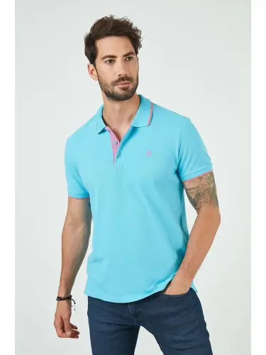 Mavi %100 Pamuk Düğmeli Regular Fit Polo Tişört 5902118-Mavi - LC WAIKIKI (1)