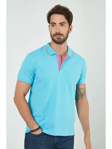 Mavi %100 Pamuk Düğmeli Regular Fit Polo Tişört 5902118-Mavi - 3