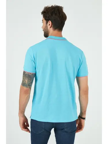 Mavi %100 Pamuk Düğmeli Regular Fit Polo Tişört 5902118-Mavi - 4