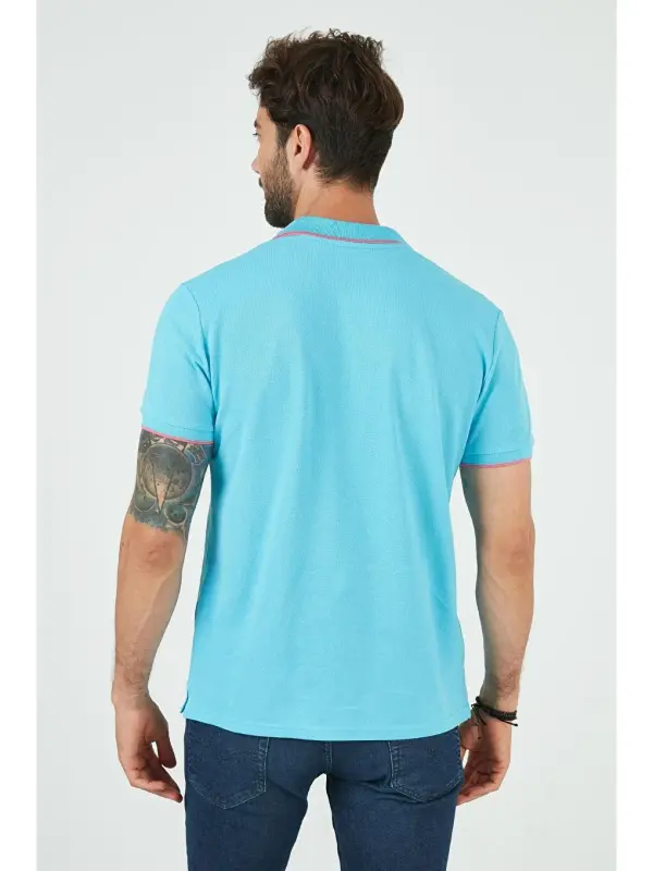 Mavi %100 Pamuk Düğmeli Regular Fit Polo Tişört 5902118-Mavi - 4