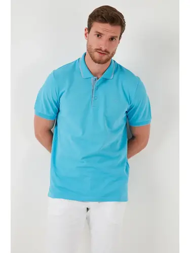Mavi %100 Pamuk Düğmeli Regular Fit Polo Tişört 5902118-Mavi - 6