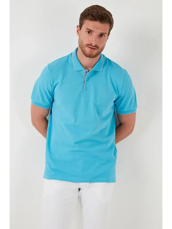 Mavi %100 Pamuk Düğmeli Regular Fit Polo Tişört 5902118-Mavi - 6