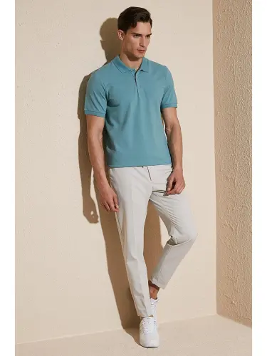 Mavi %100 Pamuk Düğmeli Regular Fit Polo Tişört 5902127-Mavi - LC WAIKIKI (1)