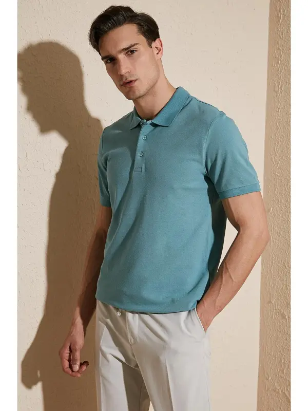 Mavi %100 Pamuk Düğmeli Regular Fit Polo Tişört 5902127-Mavi - LC WAIKIKI