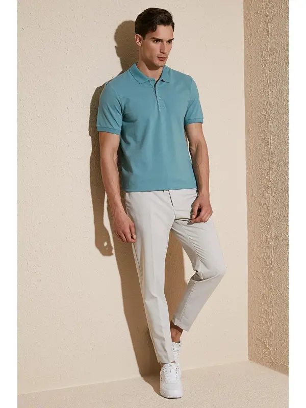 Mavi %100 Pamuk Düğmeli Regular Fit Polo Tişört 5902127-Mavi - 2
