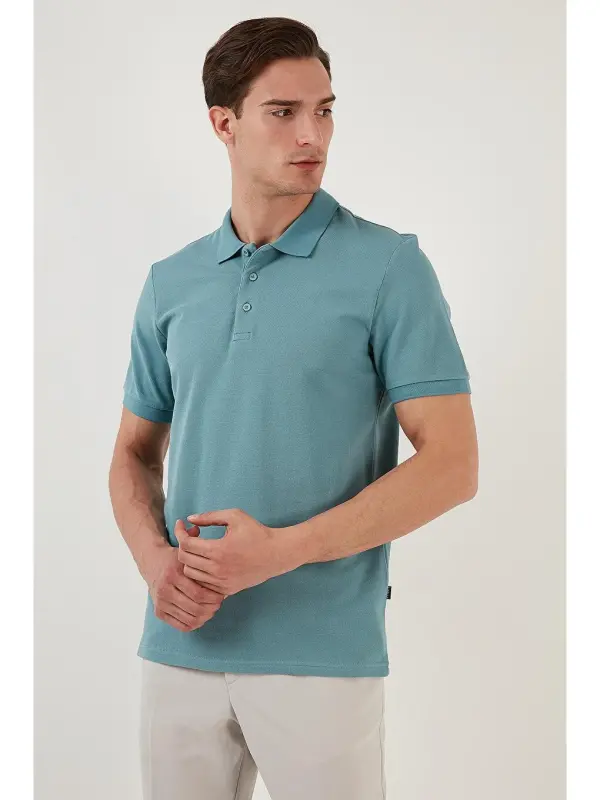 Mavi %100 Pamuk Düğmeli Regular Fit Polo Tişört 5902127-Mavi - 3