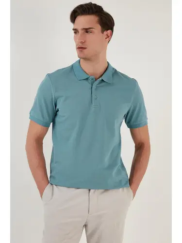 Mavi %100 Pamuk Düğmeli Regular Fit Polo Tişört 5902127-Mavi - 4