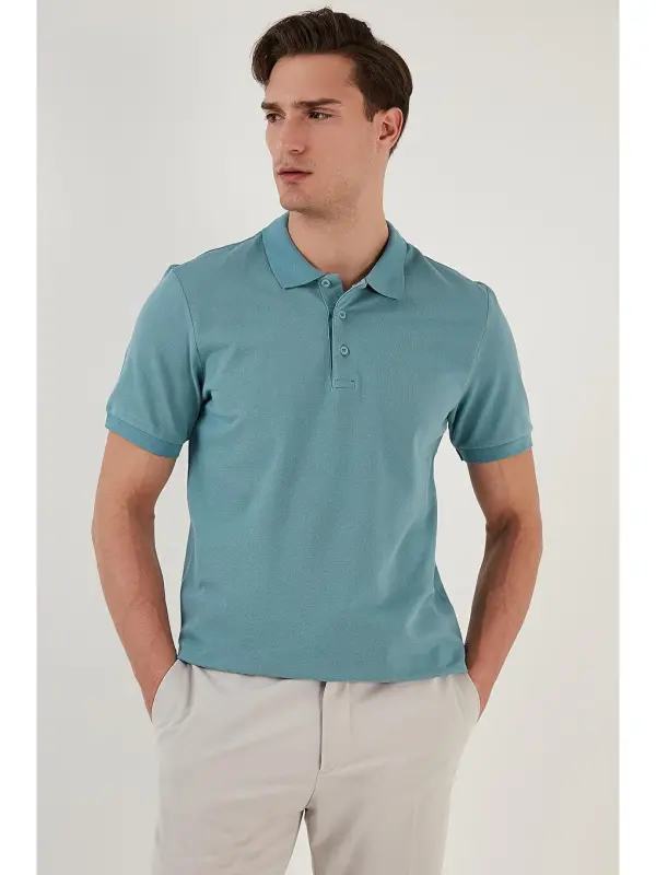 Mavi %100 Pamuk Düğmeli Regular Fit Polo Tişört 5902127-Mavi - 4