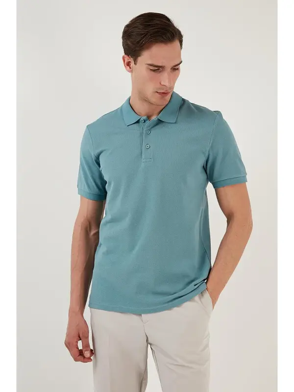 Mavi %100 Pamuk Düğmeli Regular Fit Polo Tişört 5902127-Mavi - 6