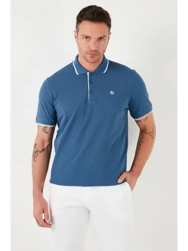 Mavi %100 Pamuk Düğmeli Slim Fit Erkek Polo Yaka Tişört 5902118-Mavi 
