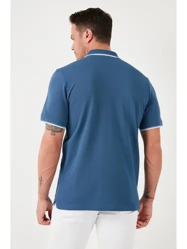 Mavi %100 Pamuk Düğmeli Slim Fit Erkek Polo Yaka Tişört 5902118-Mavi - 5