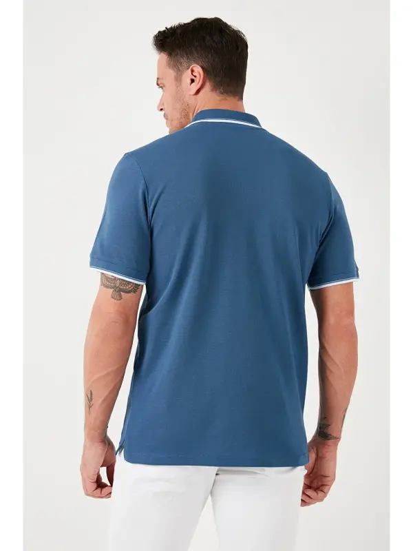 Mavi %100 Pamuk Düğmeli Slim Fit Erkek Polo Yaka Tişört 5902118-Mavi - 5