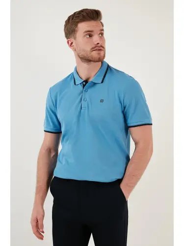 Mavi %100 Pamuk Düğmeli Slim Fit Erkek Polo Yaka Tişört 5902118-Mavi - 7