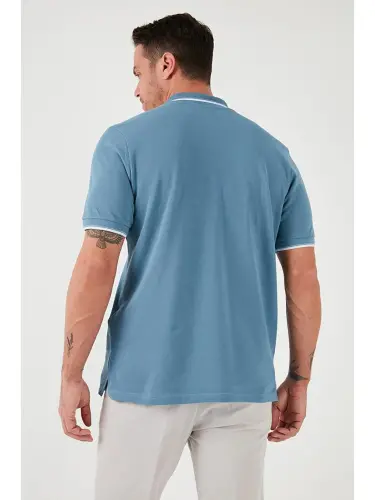 Mavi %100 Pamuk Düğmeli Slim Fit Polo Tişört 5902118-Mavi - 5