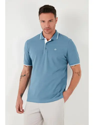 Mavi %100 Pamuk Düğmeli Slim Fit Polo Tişört 5902118-Mavi - LC WAIKIKI (1)