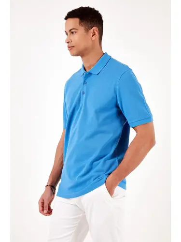 Mavi %100 Pamuk Regular Fit Düğmeli Polo Yaka Tişört 5902127-Mavi - LC WAIKIKI (1)