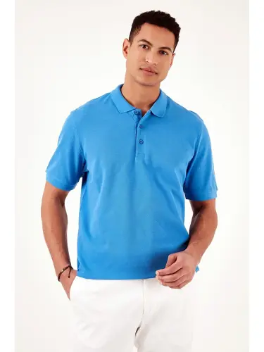 Mavi %100 Pamuk Regular Fit Düğmeli Polo Yaka Tişört 5902127-Mavi - 5