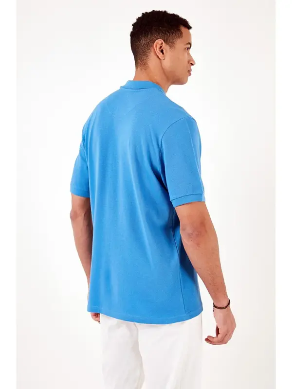 Mavi %100 Pamuk Regular Fit Düğmeli Polo Yaka Tişört 5902127-Mavi - 6