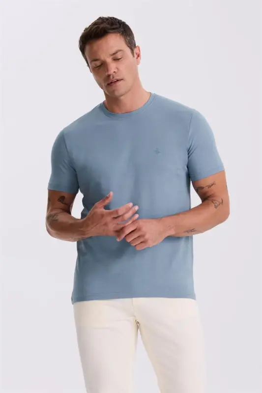 Mavi %100 Pamuk Slim Fit Bisiklet Yaka Basic T-Shirt - JAKAMEN