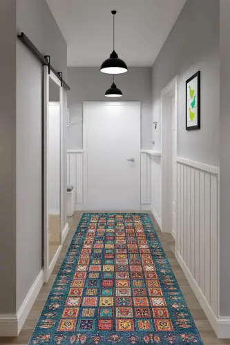 Mavi Afgan Desenli Halı (makinada Yıkanabilir Dot/keçe Taban) - Cp649 - Mavi - 4