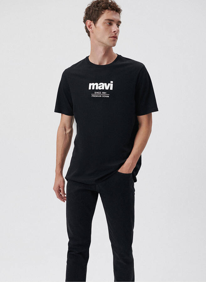 Mavi bisiklet yaka baskılı siyah erkek T-shirt M066849-900_SINCE 1991 - 1