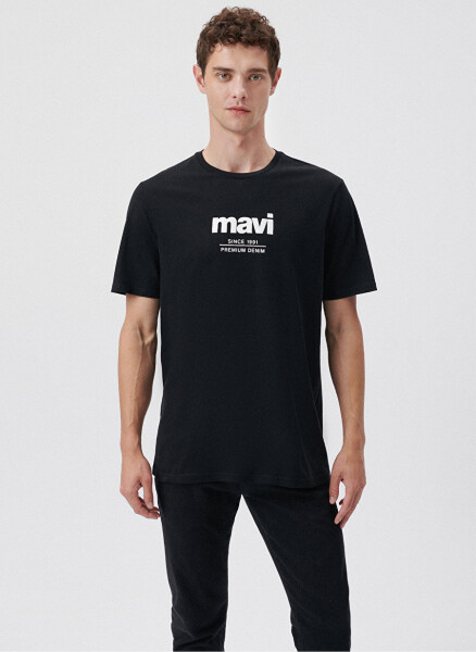 Mavi bisiklet yaka baskılı siyah erkek T-shirt M066849-900_SINCE 1991 - 2