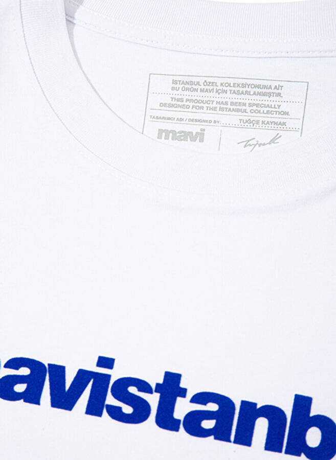 Mavi Bisiklet Yaka Beyaz Kadın T-Shirt M1612108-620 MAVİSTANBUL BASKILI Tİ - 7