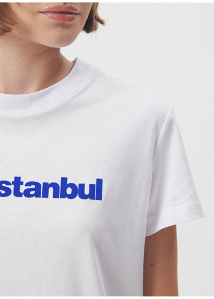 Mavi Bisiklet Yaka Beyaz Kadın T-Shirt M1612108-620 MAVİSTANBUL BASKILI Tİ - 21